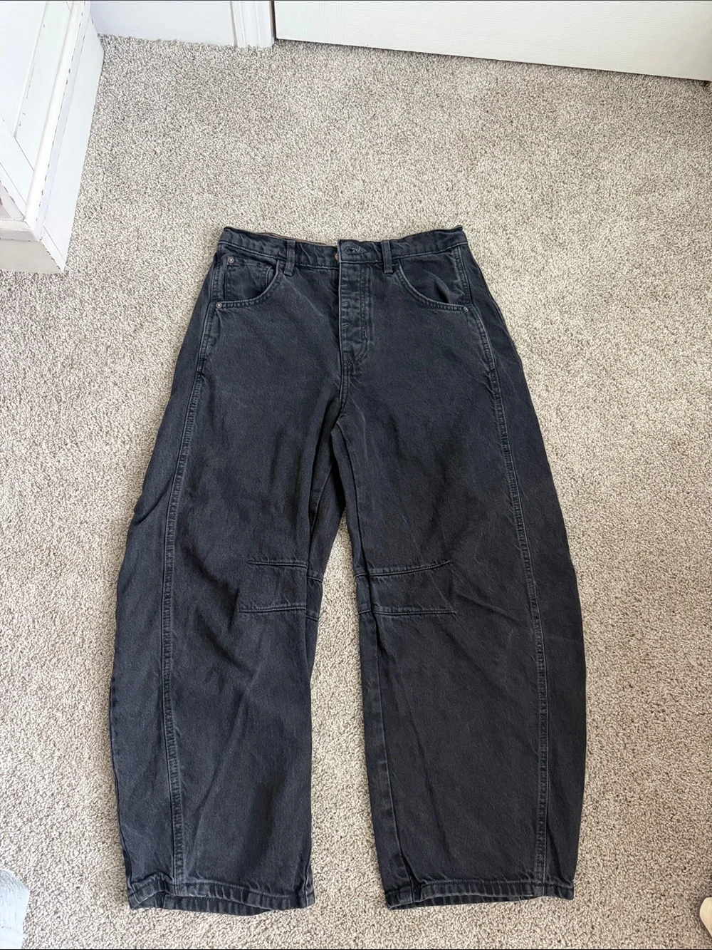 Free People Washed Black Barrel Jeans - Picture 2 of 3
